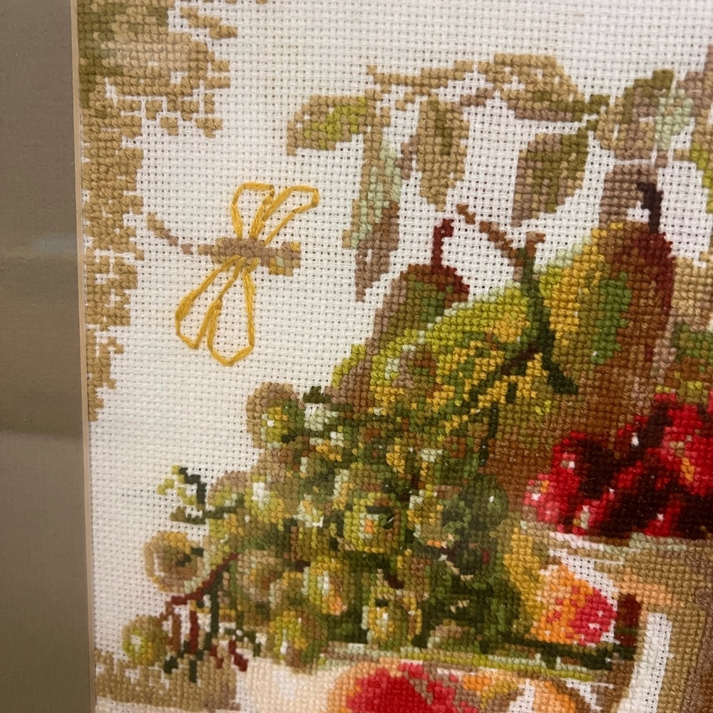 Framed Fruit and Floral Needlepoint Art 14x16 - Picture 3 of 9